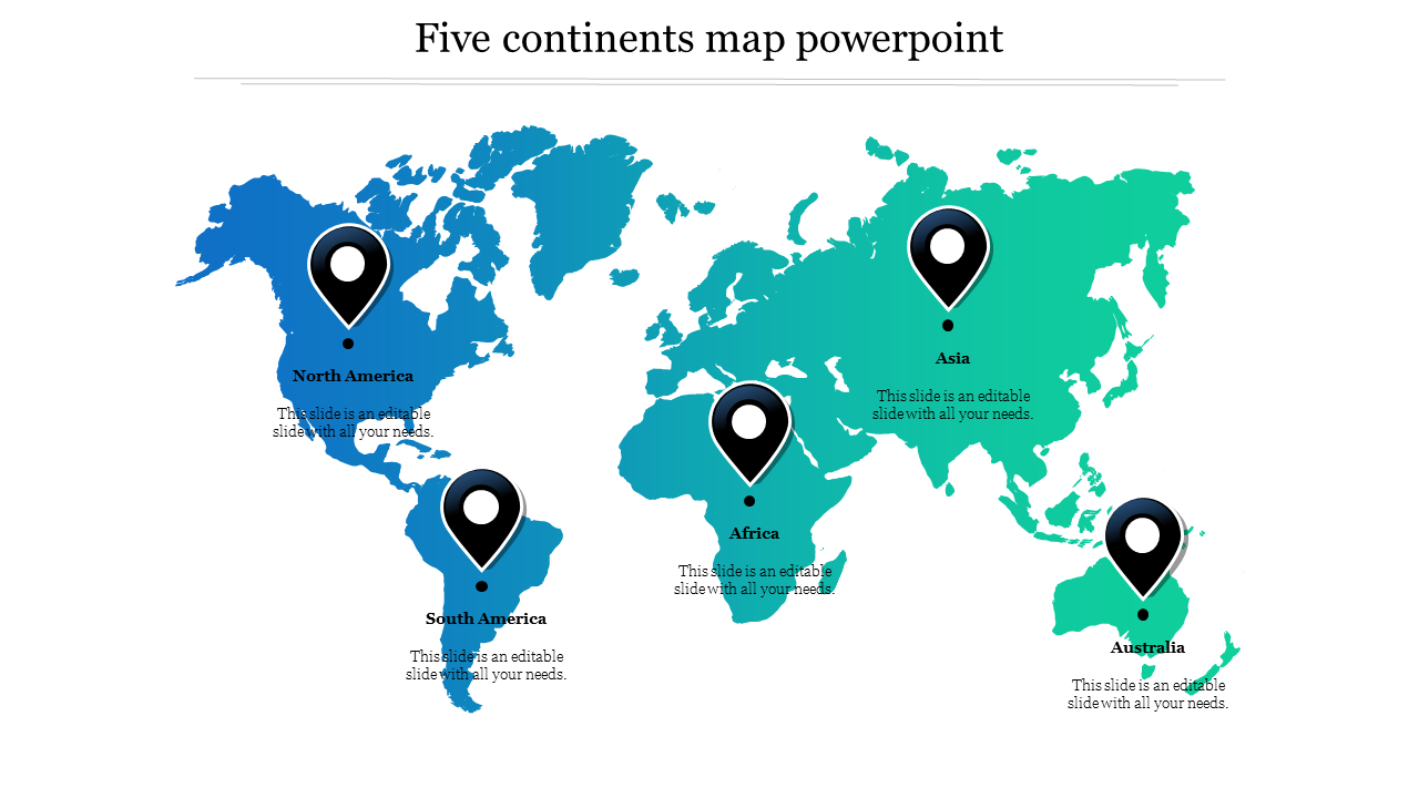 5 continents map powerpoint